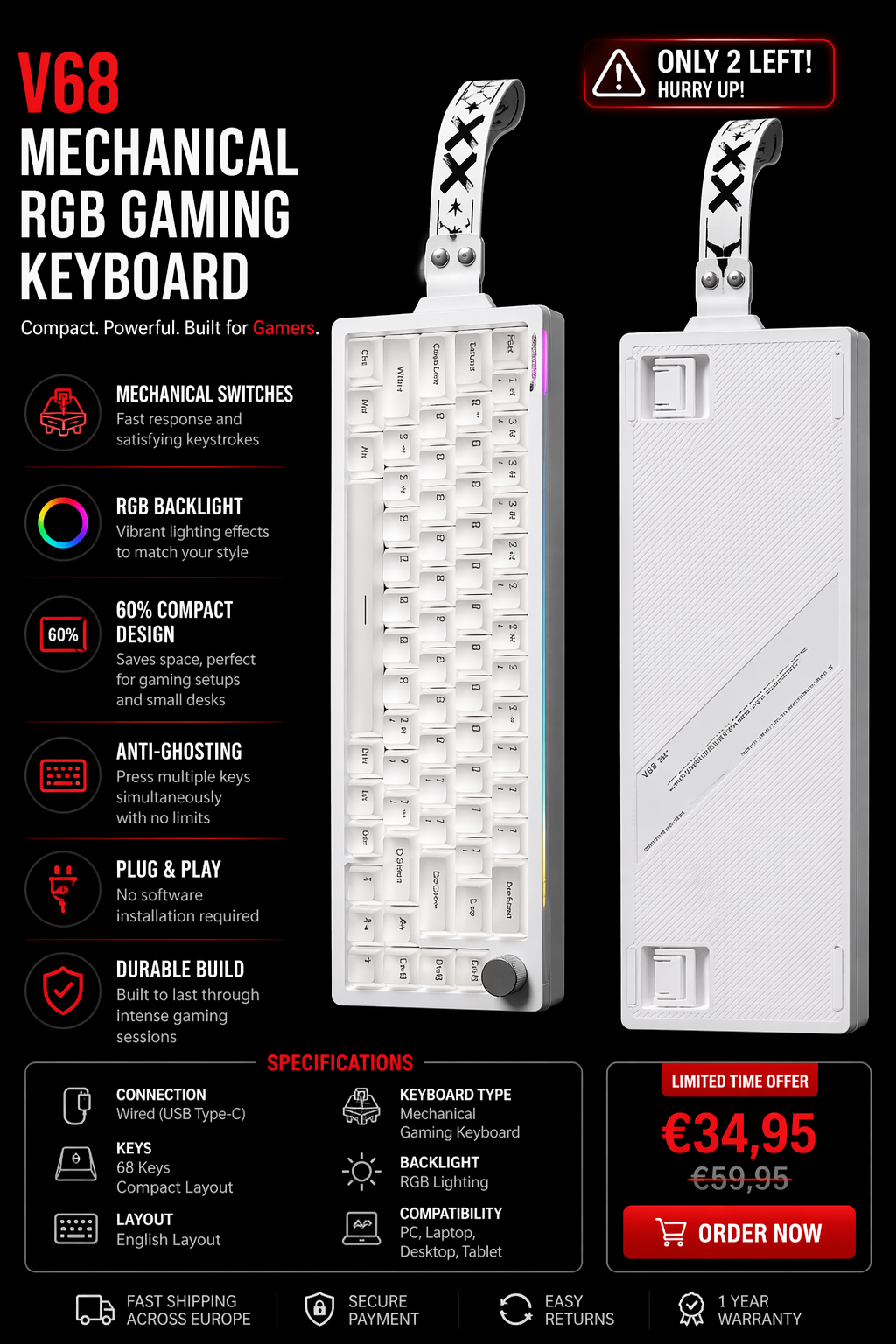 V68 Mechanical RGB Gaming Keyboard